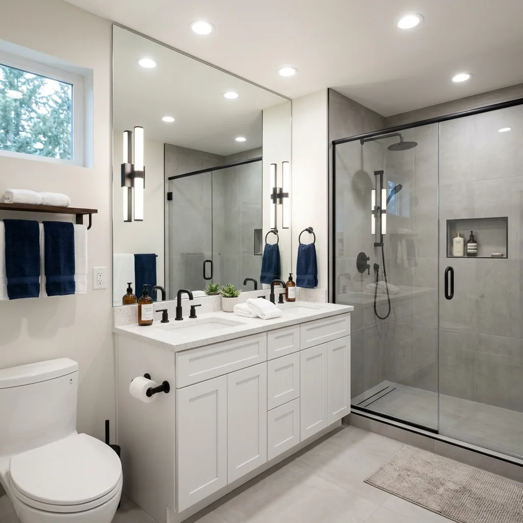 Updated bathroom with modern vanity and tile in a Lake Forest Park WA residence
