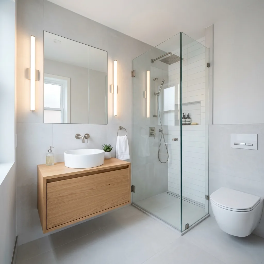 Updated bathroom with modern vanity and tile flooring in a Kenmore Washington home