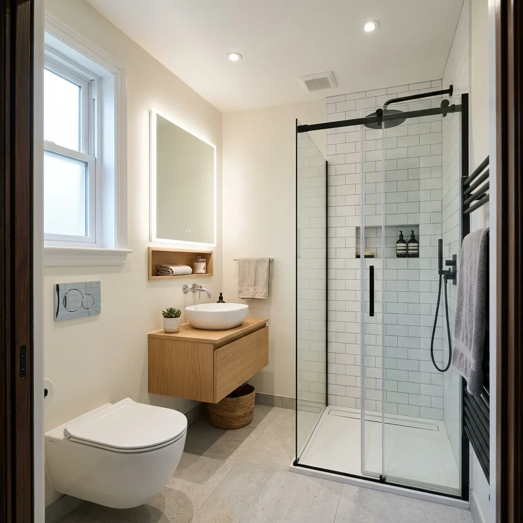 Renovated bathroom with modern fixtures and tile in a Shoreline Washington home
